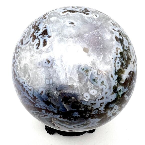 HUGE RARE purple Moss Agate Druzy Sphere Carving Natural Stone Crystal NEW - Picture 5 of 8